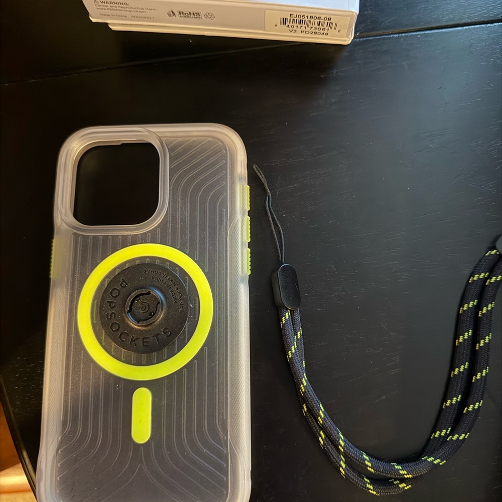 iPhone 15 Pro Max Clear and Neon Yellow Tech 21 MagSafe Phone Case